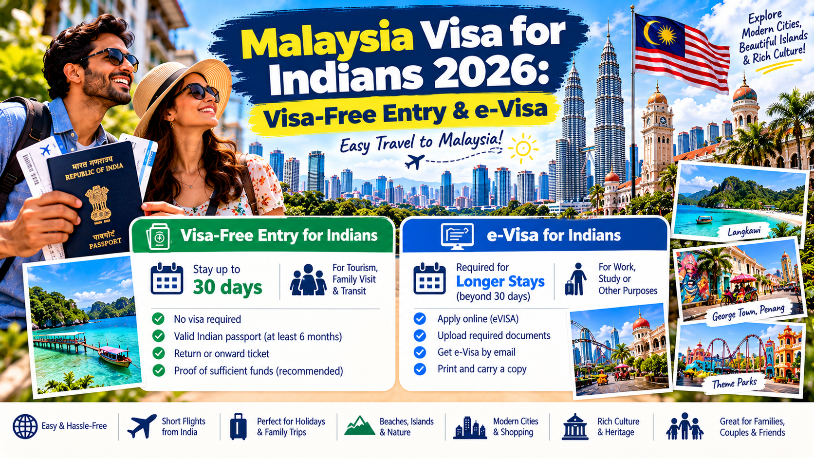 Malaysia Visa for Indians 2026: Visa-Free Entry, eVISA and Entry Rules