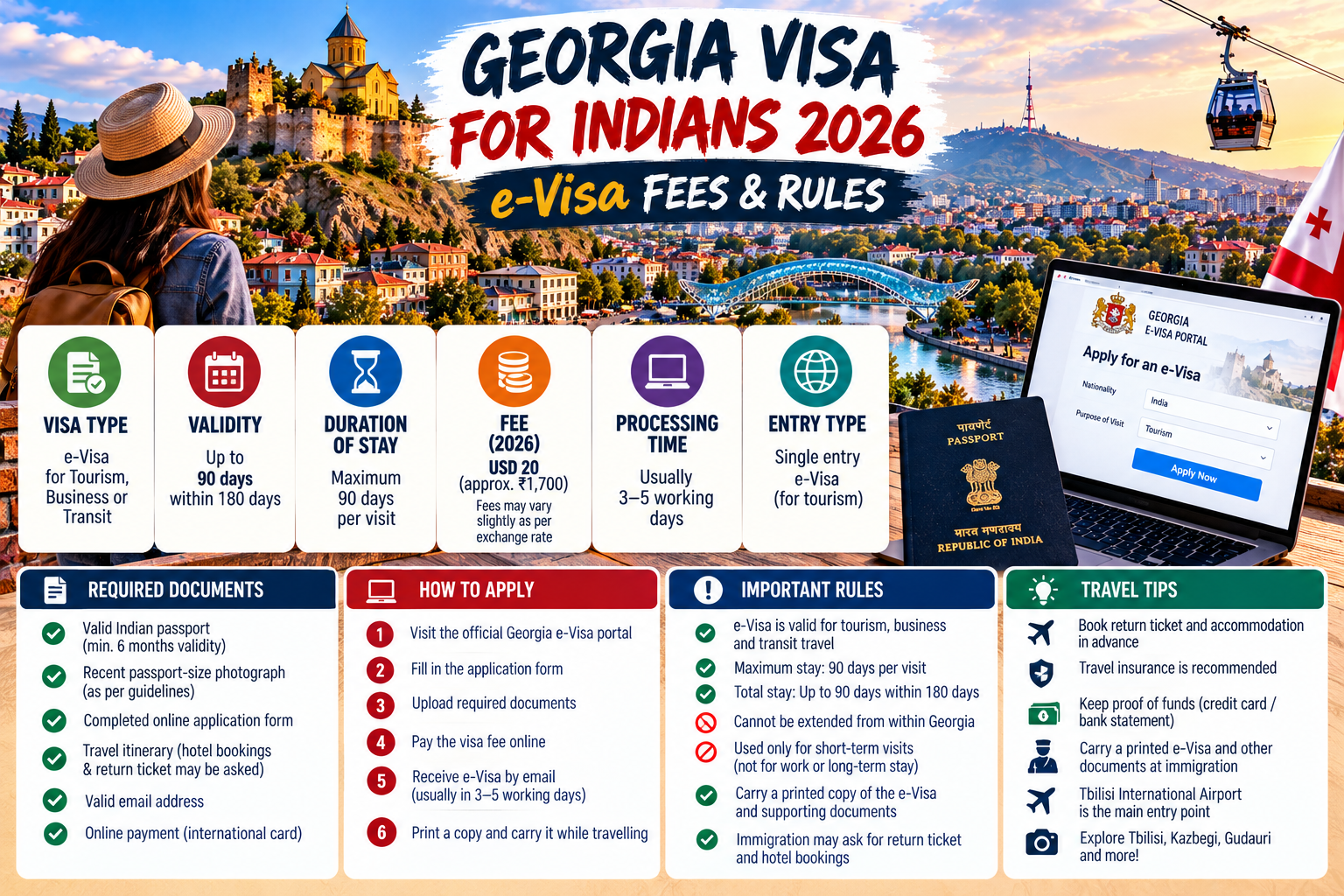 Georgia Visa for Indians 2026: e-Visa, Fees, Visa-Free Rules and Insurance