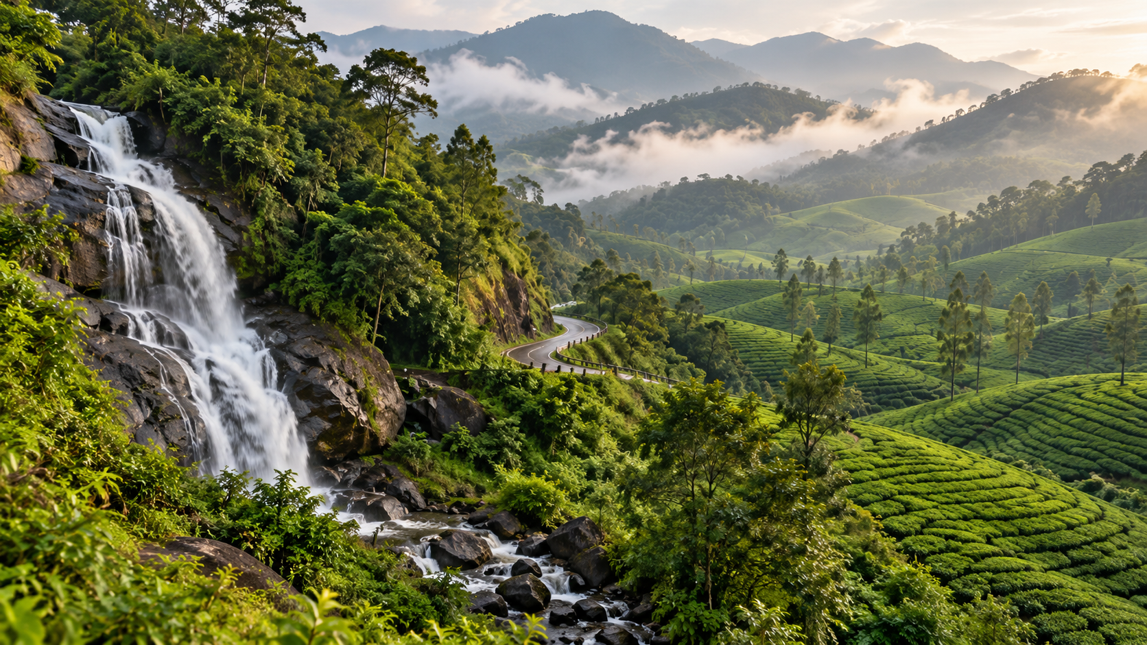 Kochi to Munnar – Waterfalls and Tea Country