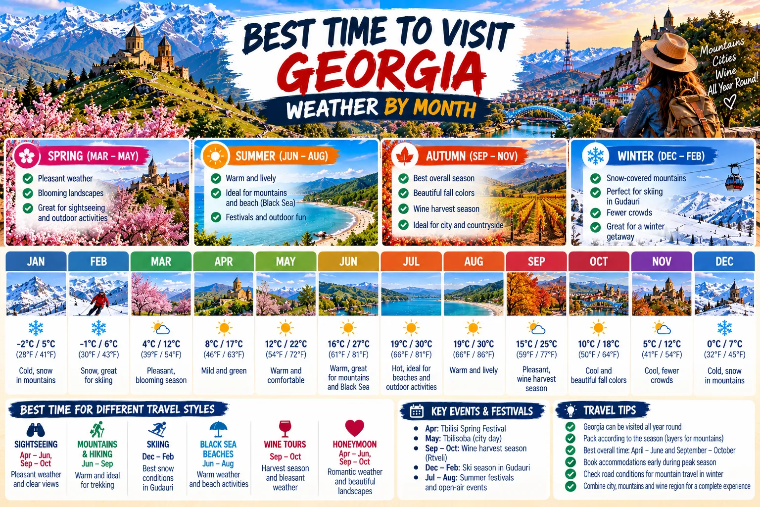 Best Time to Visit Georgia: Weather by Month, Snow and Seasons