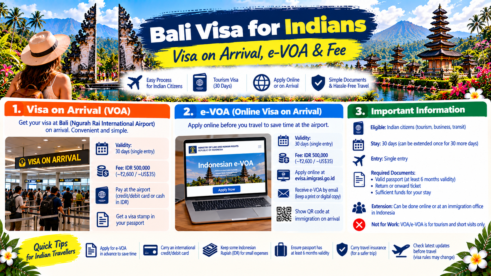 Bali Visa for Indians 2026: Visa on Arrival, e-VOA, Fee and Documents
