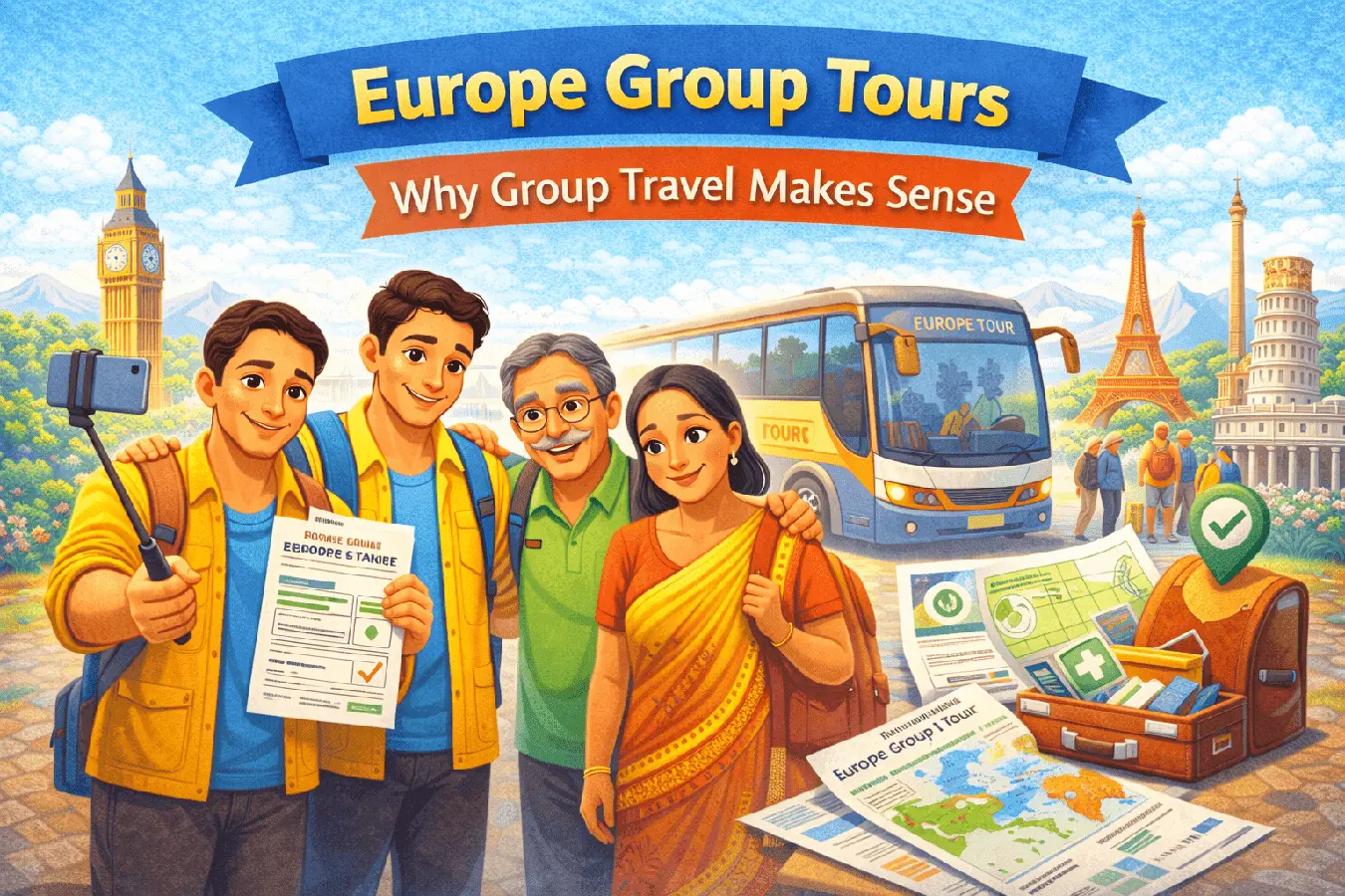 A group of tourist discussing Europe tour