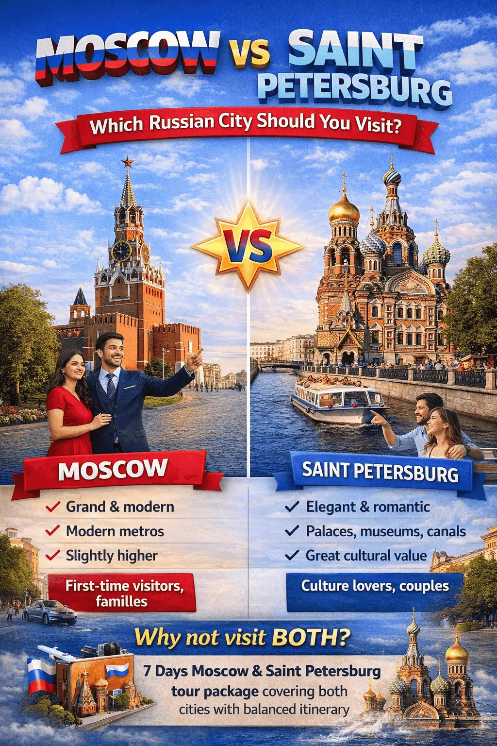 Comparison of two iconic cities of Russia - Moscow & Saint Petersburg