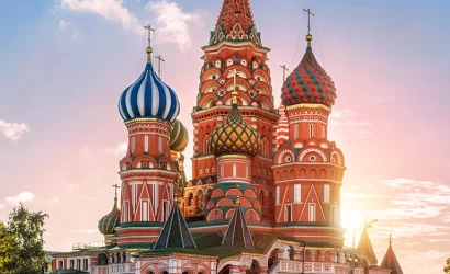 Sunny autumn morning at St. Basil's Cathedral on Red Square