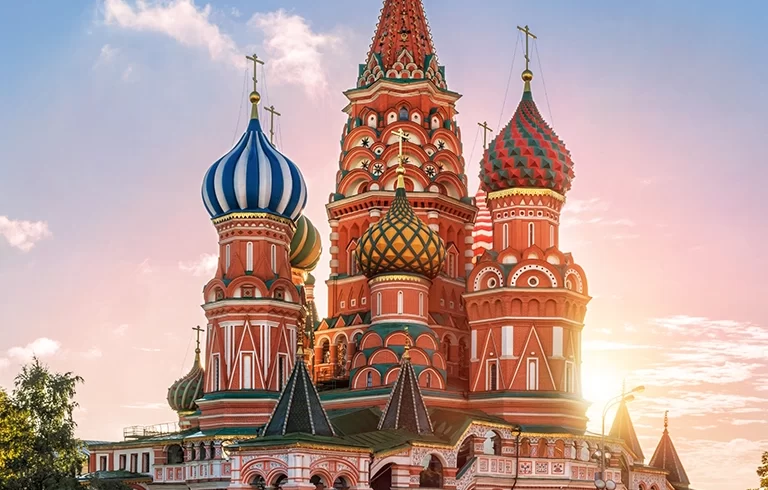 Sunny autumn morning at St. Basil's Cathedral on Red Square