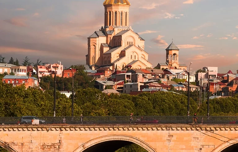Saarbrucken Bridge over the River Mtkvari in Tbilisi, Georgia.