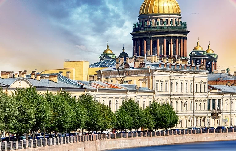 Saint Isaac Cathedral across Moyka river, St Petersburg, Russia