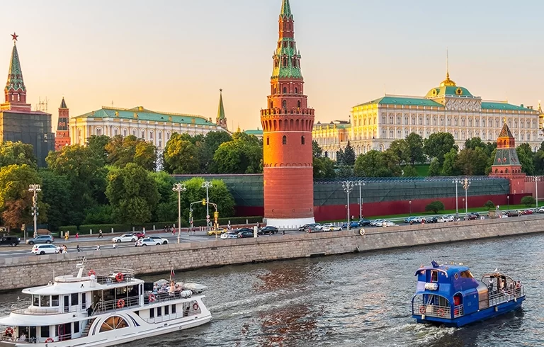 Moscow river from Greater Stone Bridge, Moscow, Russia